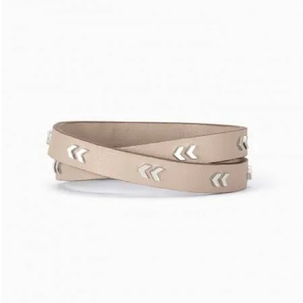 Stella & Dot Chevron Leather Wrap Bracelet - silver/taupe - never used/opened